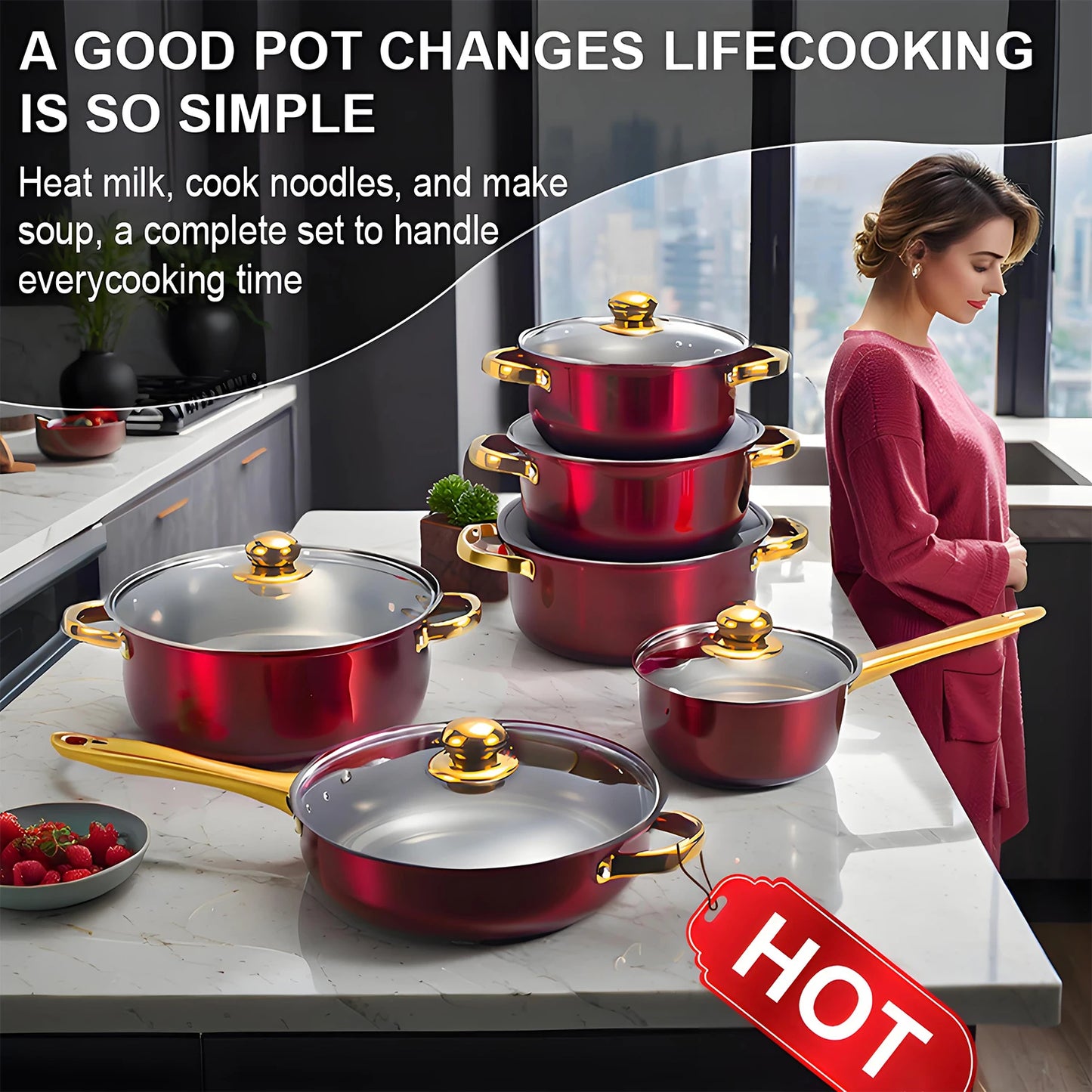 12-Piece ,Stainless Steel, Non-Stick, Kitchen Cookware Collection
