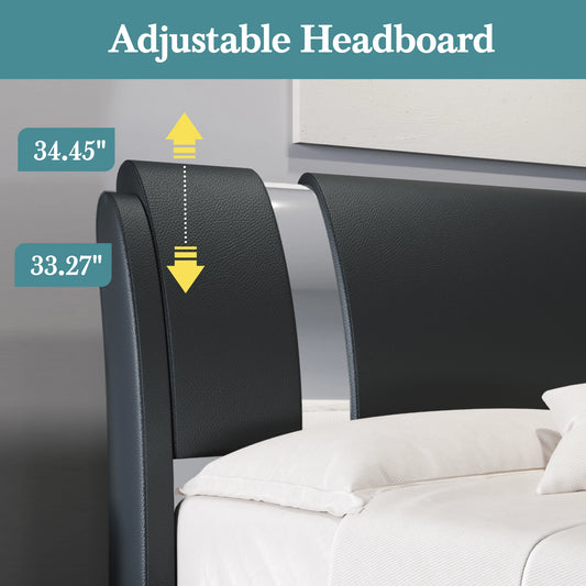 Modern Faux Leather Bed Frame with Iron Pieces Decor