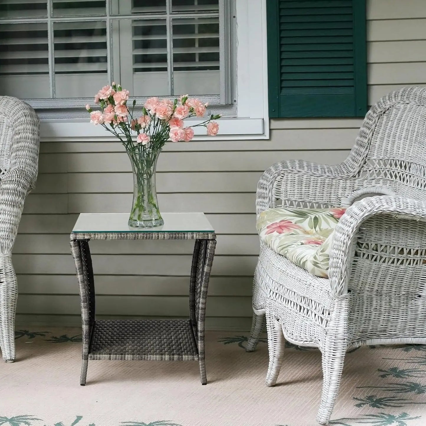 Outdoor Wicker Side Table with Storage