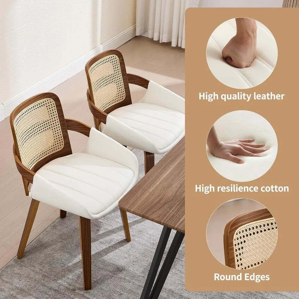 Mid Century Modern Dining Room Chairs with Arms and Rattan Back