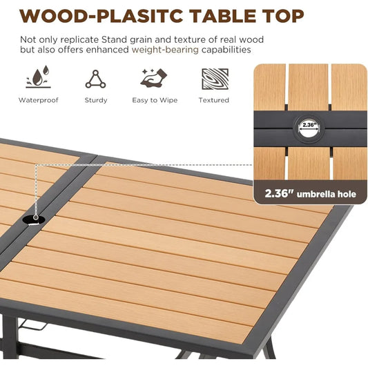 7-Piece All-Weather Rattan Patio Dining Set with 60" Wood Table Top