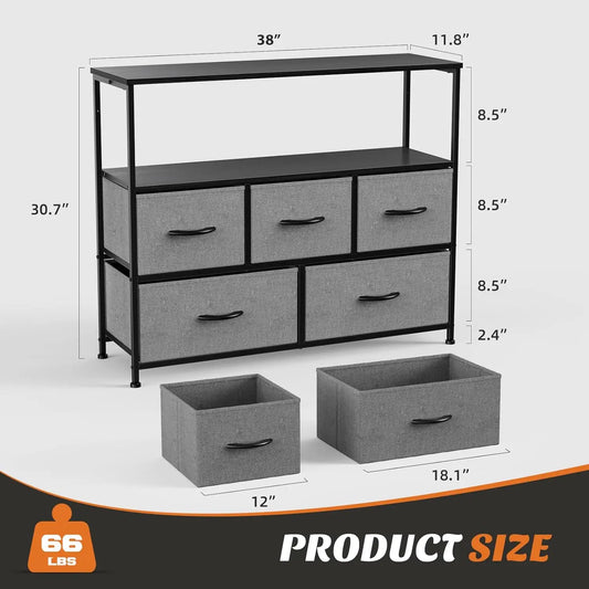 45" TV Stand Modern Fabric 5 Drawer Storage Center