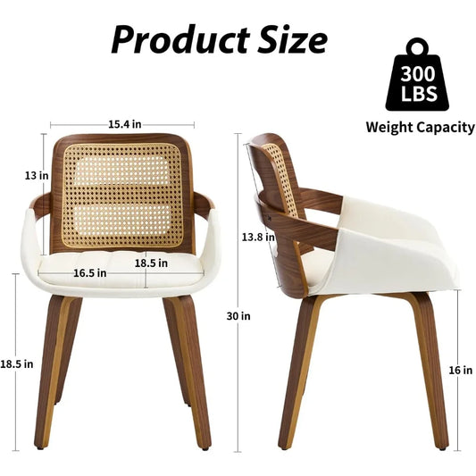 Mid Century Modern Dining Room Chairs with Arms and Rattan Back