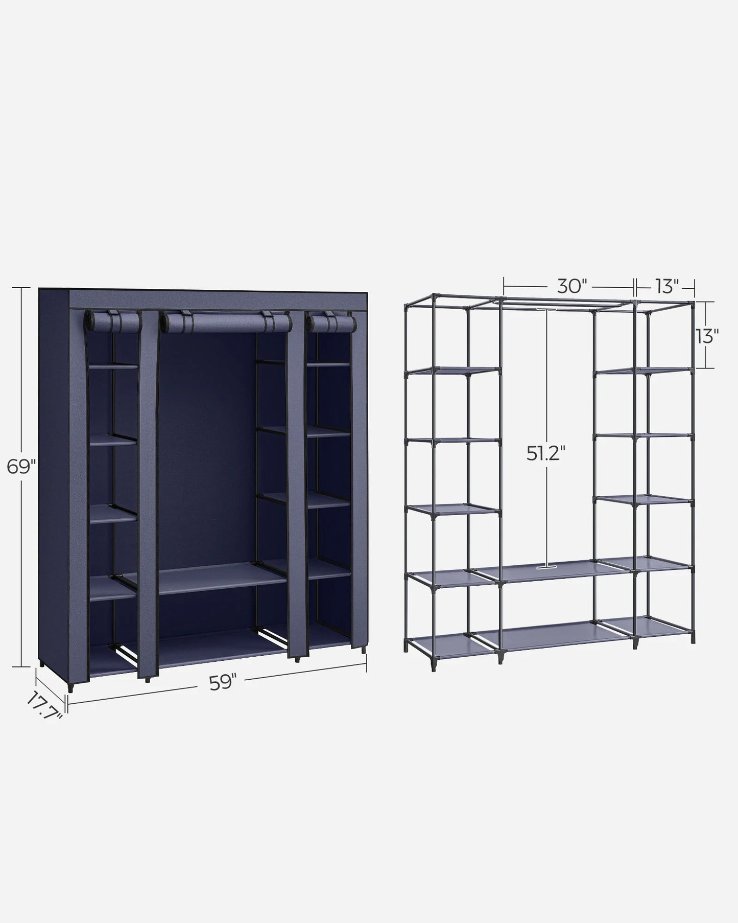 Portable Closet with Clothes Rail & Non-Woven Fabric Cover