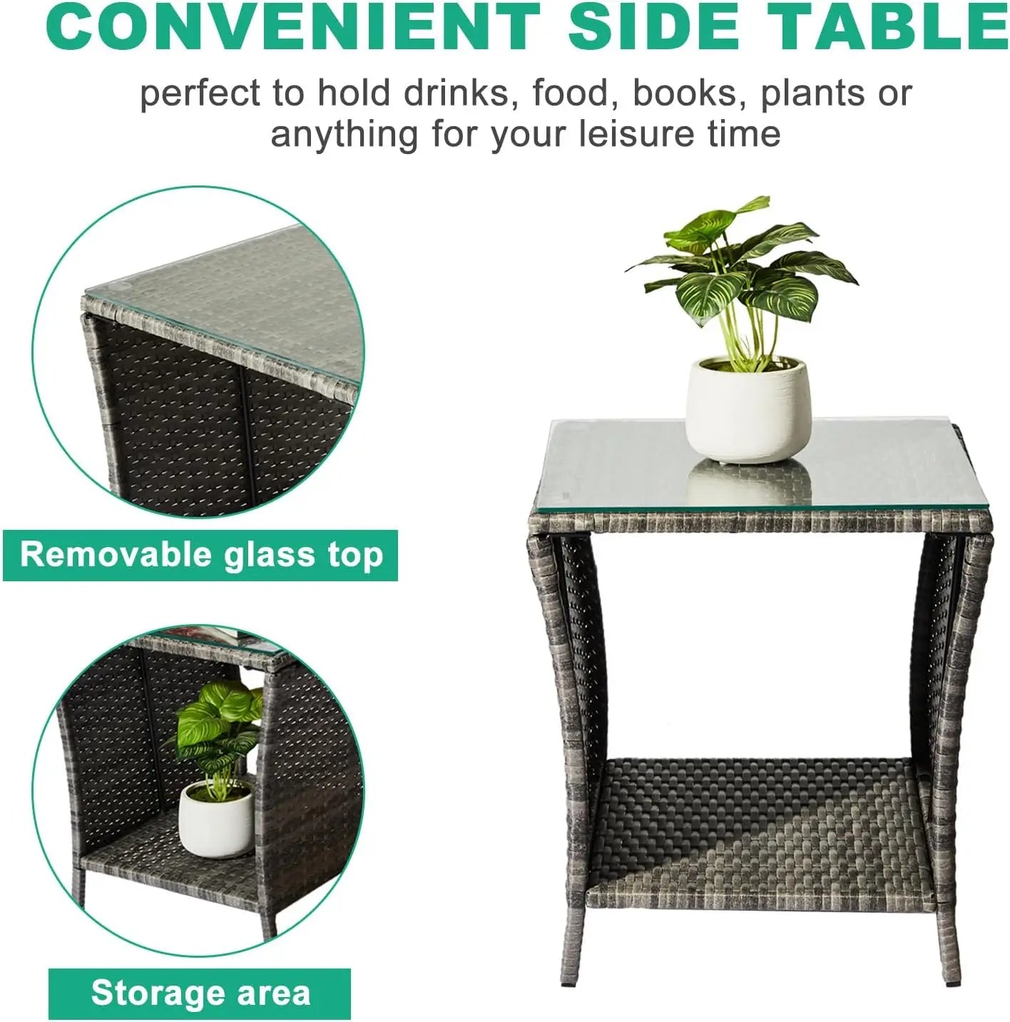 Outdoor Wicker Side Table with Storage