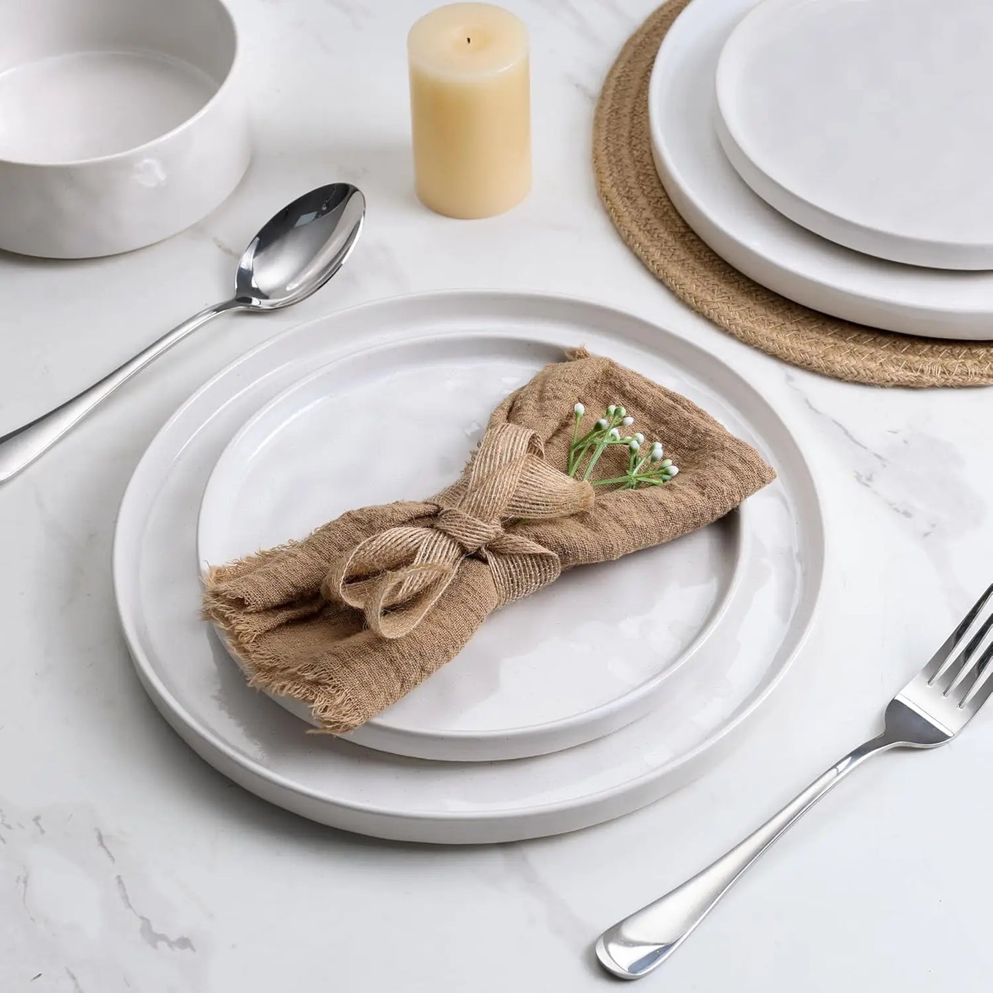 Stoneware Dinnerware Sets, 12 Piece Plates and Bowls Dish Set for 4, Kitchen Speckled Dinner Ware Dining Dishware, Microwave