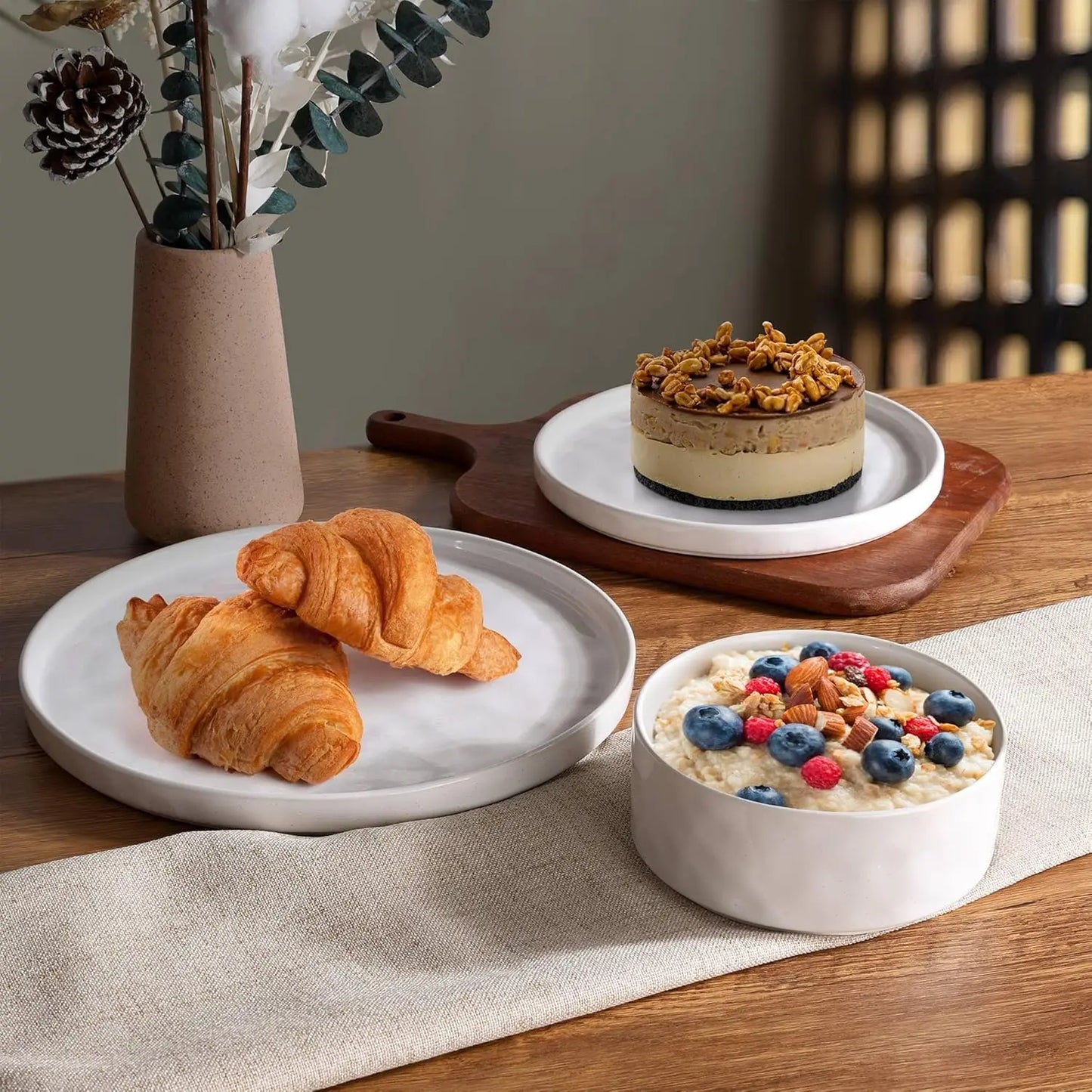 Stoneware Dinnerware Sets, 12 Piece Plates and Bowls Dish Set for 4, Kitchen Speckled Dinner Ware Dining Dishware, Microwave