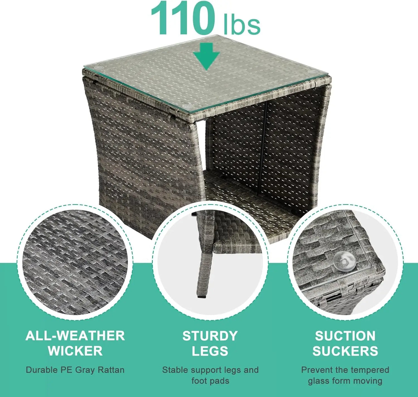 Outdoor Wicker Side Table with Storage