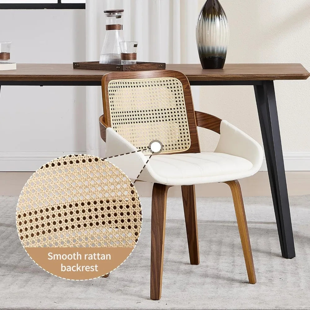 Mid Century Modern Dining Room Chairs with Arms and Rattan Back
