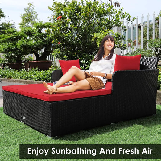 Outdoor Rattan Sunbed Wicker Furniture w/Spacious Seat,