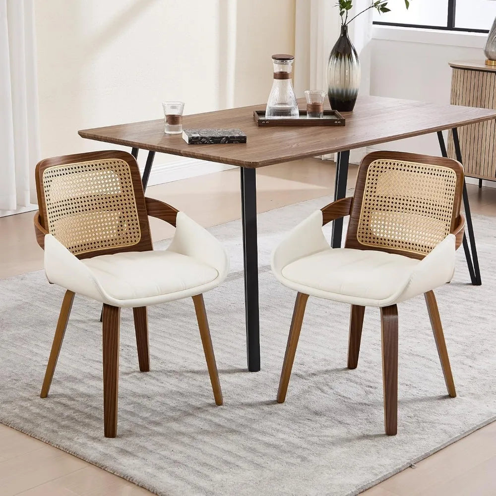 Mid Century Modern Dining Room Chairs with Arms and Rattan Back
