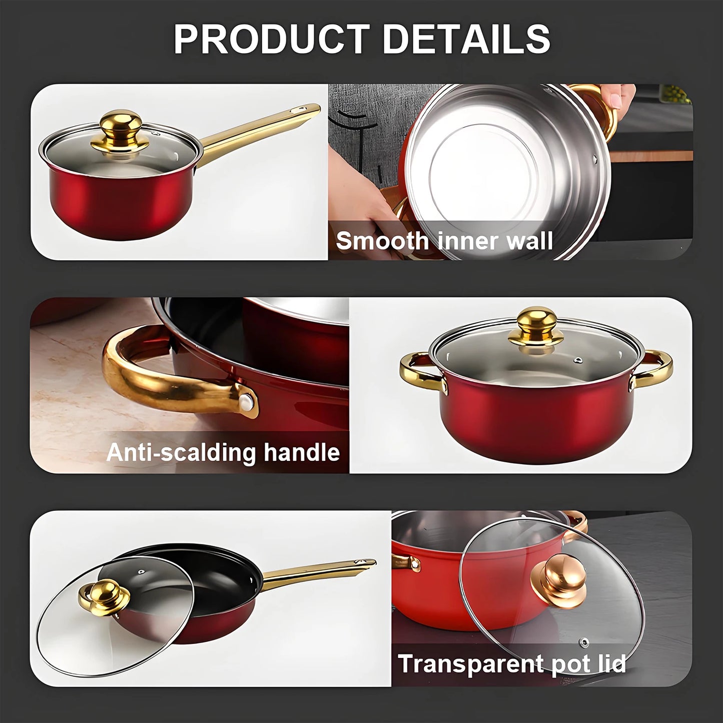 12-Piece ,Stainless Steel, Non-Stick, Kitchen Cookware Collection