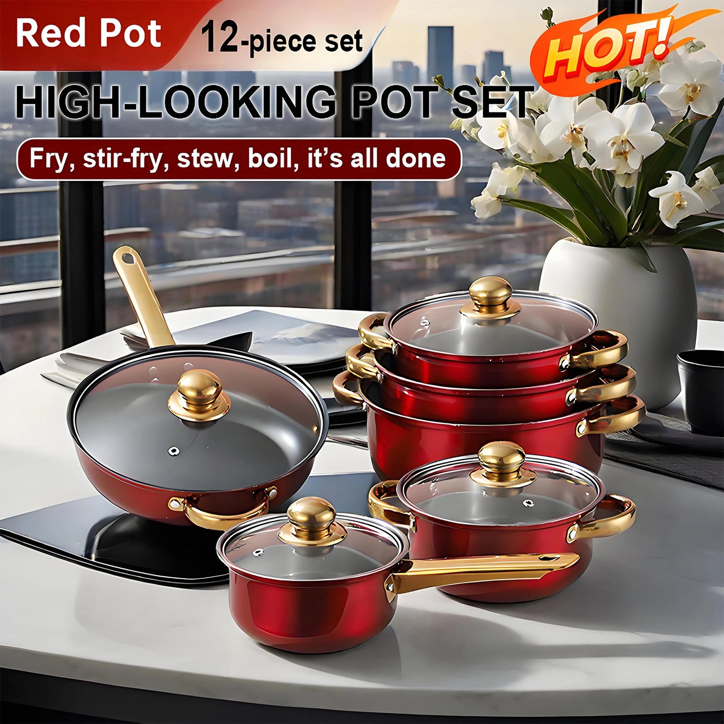 12-Piece ,Stainless Steel, Non-Stick, Kitchen Cookware Collection