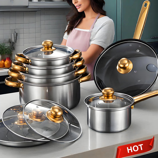 12-Piece ,Stainless Steel, Non-Stick, Kitchen Cookware Collection