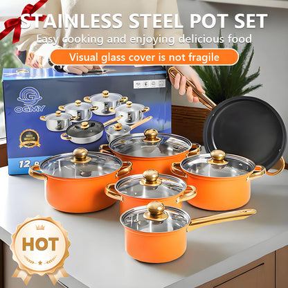 12-Piece ,Stainless Steel, Non-Stick, Kitchen Cookware Collection