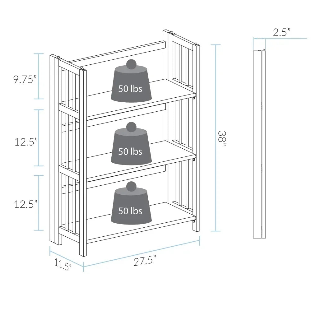 3 Tier Espresso Folding Bookcase with Open Storage