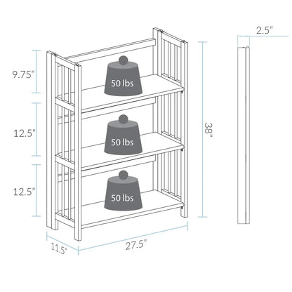 3 Tier Espresso Folding Bookcase with Open Storage
