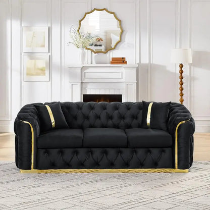 90.6" Velvet Button Tufted Sofa with 2 Pillows