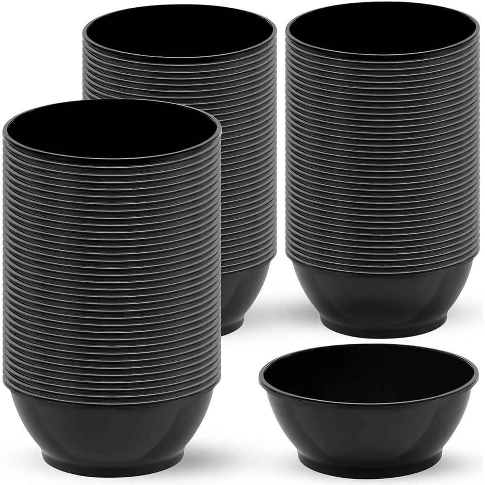 Elegant Disposable Black Round Plastic Bowls