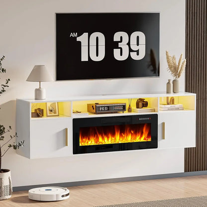 LED Floating Fireplace TV Stand 70'' Wall Mounted Shelf