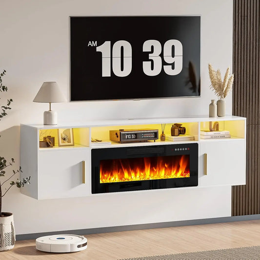 LED Floating Fireplace TV Stand 70'' Wall Mounted Shelf