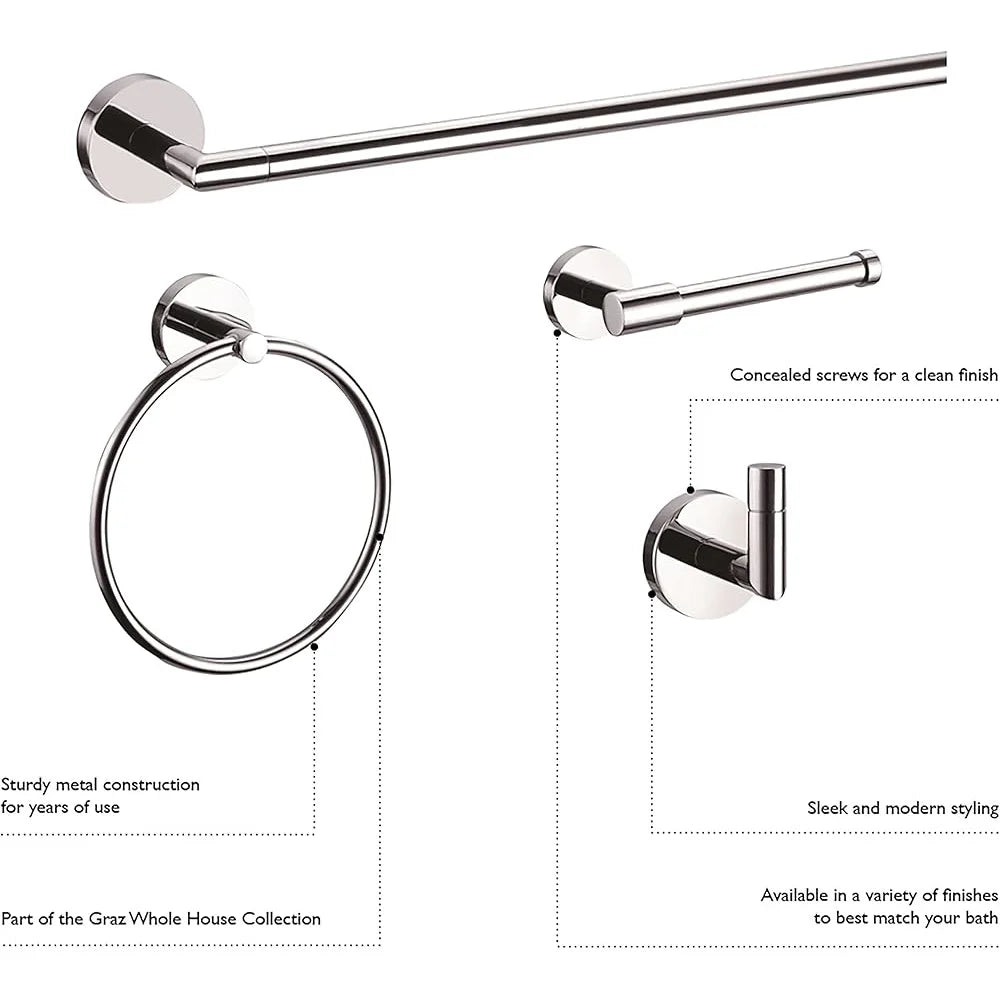 Modern Polished Zinc Towel Ring with EZ Anchor Mounts