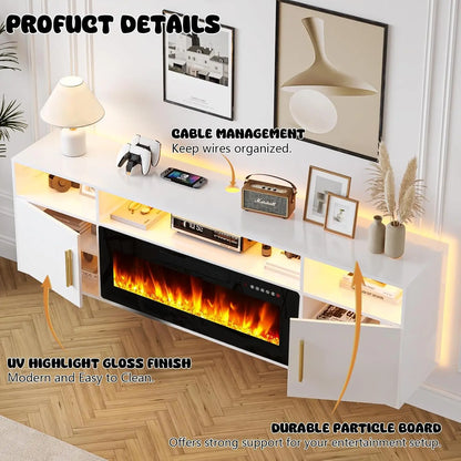 LED Floating Fireplace TV Stand 70'' Wall Mounted Shelf