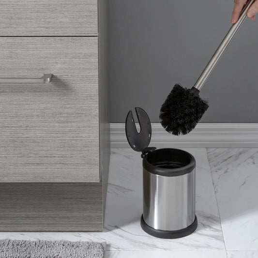 Stainless Steel Toilet Brush Set with Self Closing