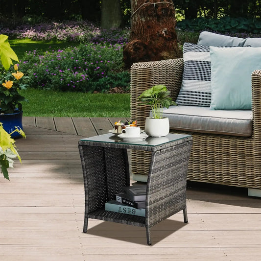 Outdoor Wicker Side Table with Storage