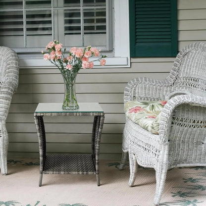 Outdoor Wicker Side Table with Storage