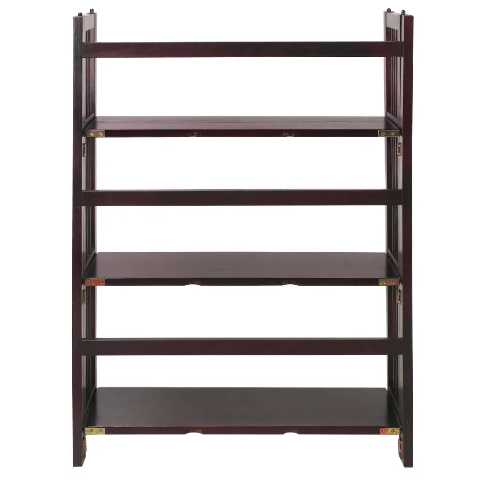 3 Tier Espresso Folding Bookcase with Open Storage