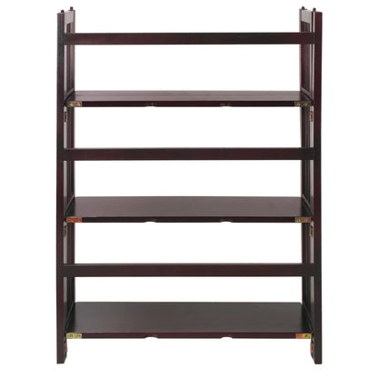3 Tier Espresso Folding Bookcase with Open Storage