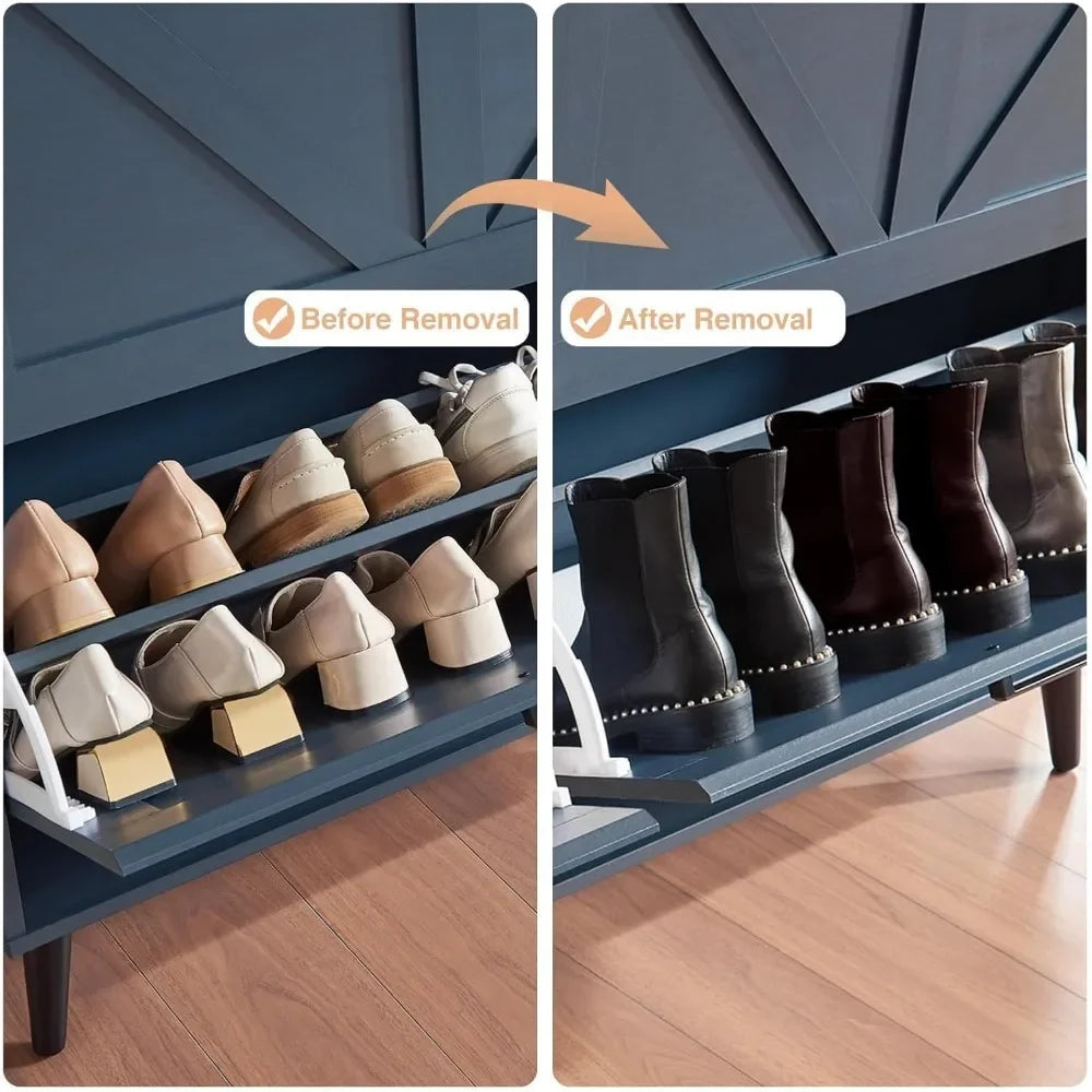 Shoe Storage Cabinet with 2 Flip Drawers & Barn Door Design