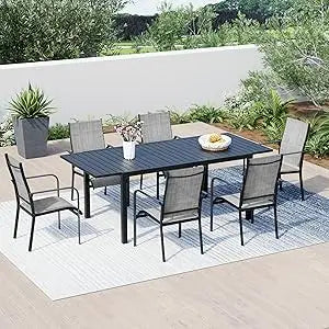 7-Piece All-Weather Rattan Patio Dining Set with 60" Wood Table Top