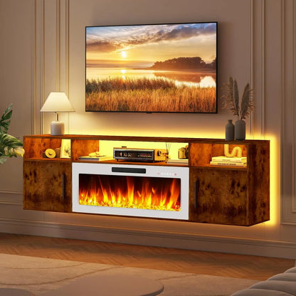 LED Floating Fireplace TV Stand 70'' Wall Mounted Shelf