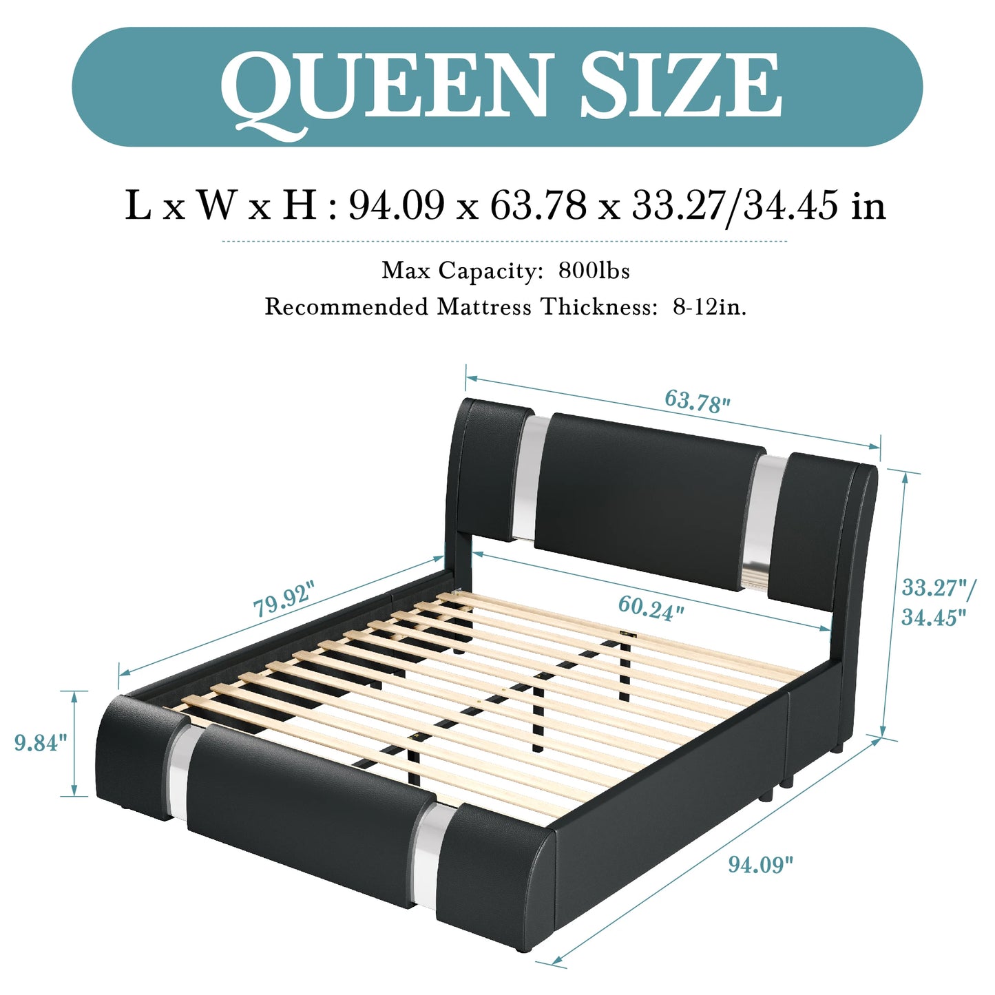 Modern Faux Leather Bed Frame with Iron Pieces Decor