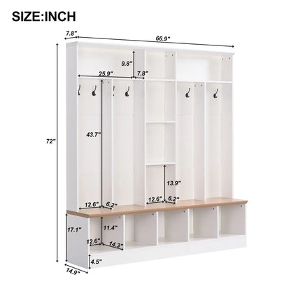 Wide Design Hall Tree with Storage Bench, Cube Storage & Shelves