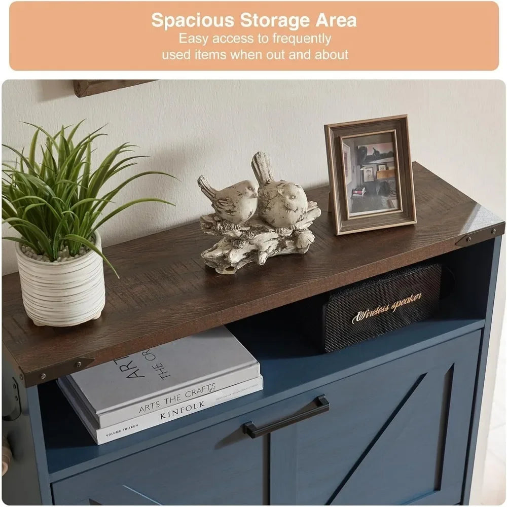 Shoe Storage Cabinet with 2 Flip Drawers & Barn Door Design