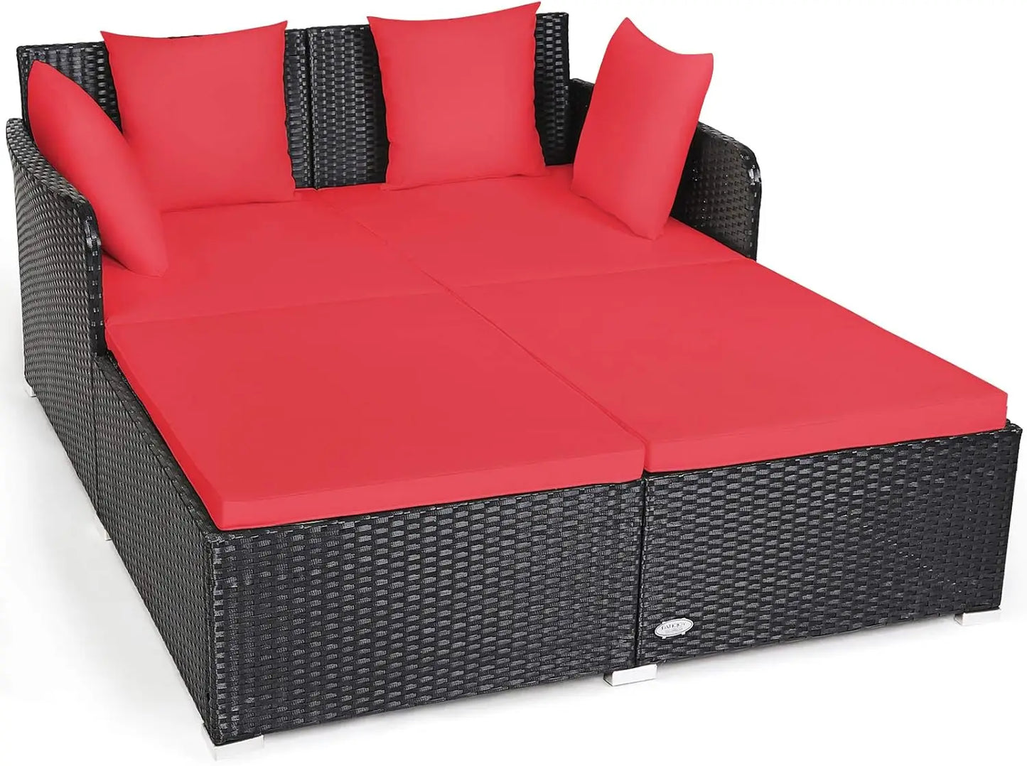 Outdoor Rattan Sunbed Wicker Furniture w/Spacious Seat,