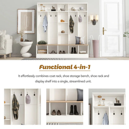 Wide Design Hall Tree with Storage Bench, Cube Storage & Shelves