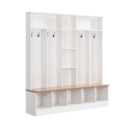 Wide Design Hall Tree with Storage Bench, Cube Storage & Shelves