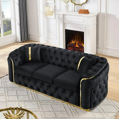 90.6" Velvet Button Tufted Sofa with 2 Pillows