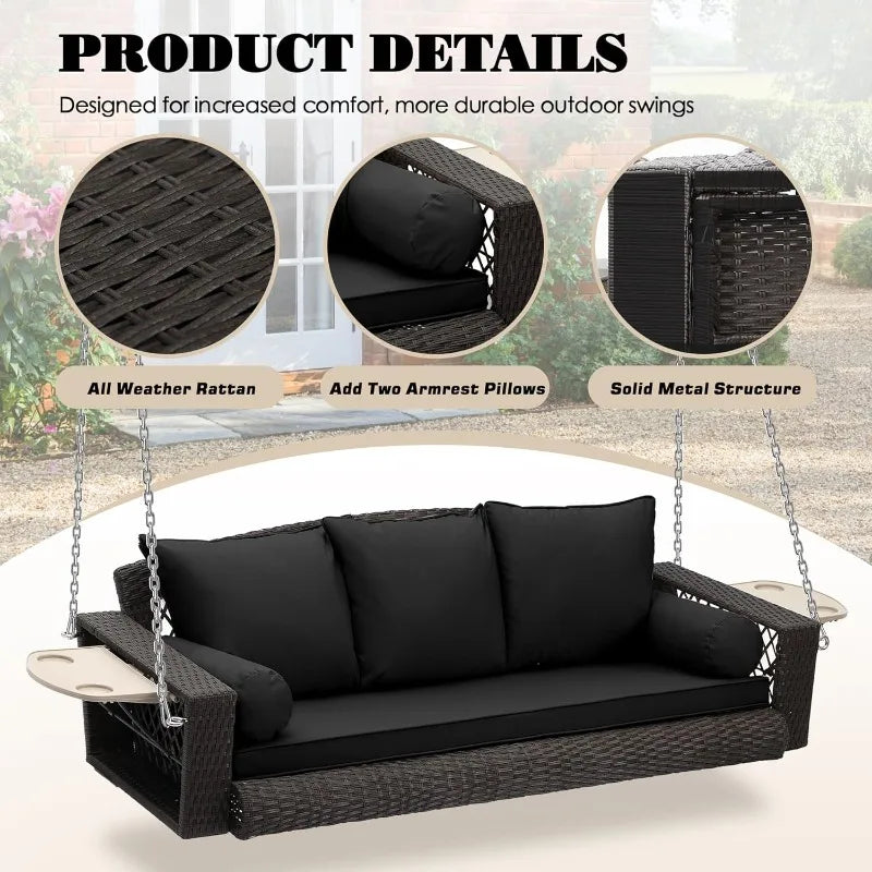 3-Person Hanging Porch Swing with Cushion and Adjustable Chain