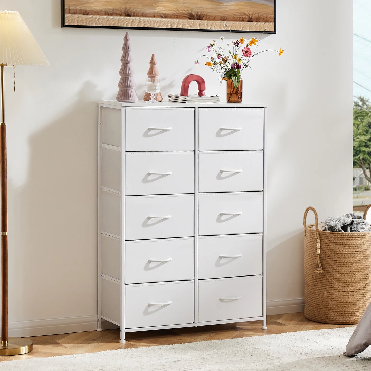 Bedside Table with 10 Fabric Drawers & Steel Frame