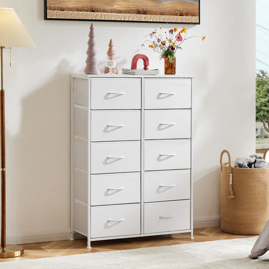 Bedside Table with 10 Fabric Drawers & Steel Frame