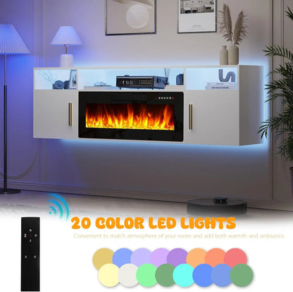 LED Floating Fireplace TV Stand 70'' Wall Mounted Shelf