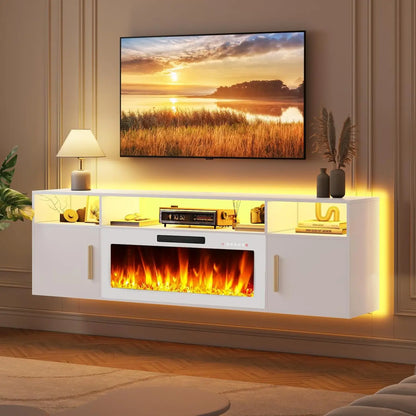LED Floating Fireplace TV Stand 70'' Wall Mounted Shelf