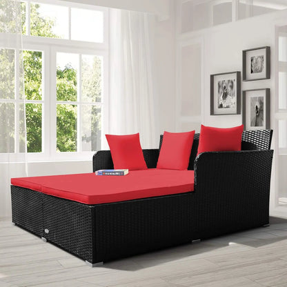 Outdoor Rattan Sunbed Wicker Furniture w/Spacious Seat,