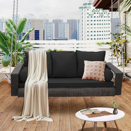 3-Person Hanging Porch Swing with Cushion and Adjustable Chain