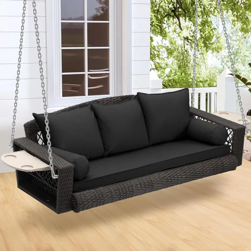 3-Person Hanging Porch Swing with Cushion and Adjustable Chain